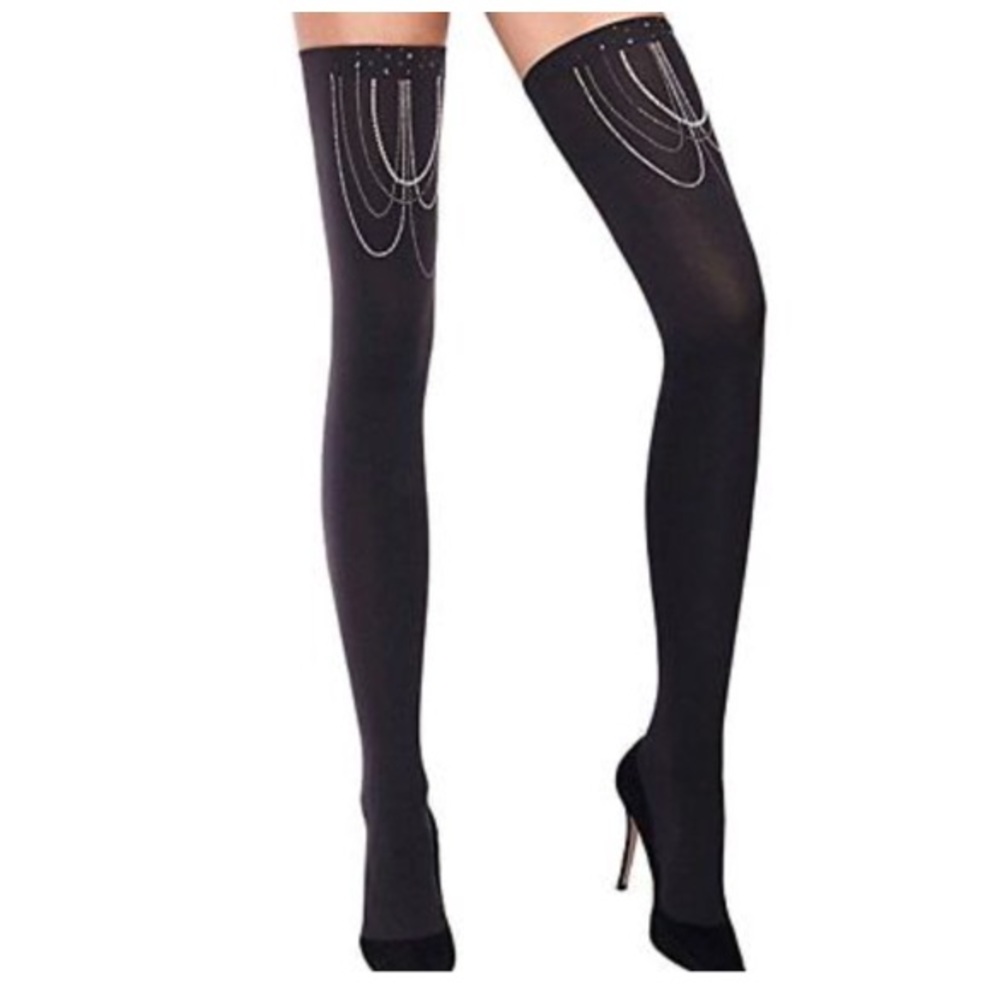 NWT WOLFORD JEWELLED Stay-Up Thigh-High Black Medium Y2K Nightlife Glam Chic